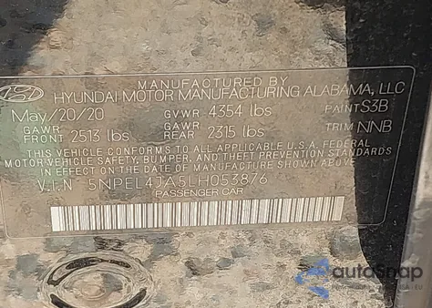 2020 Hyundai Sonata Sel from USA, damaged, VIN 5NPEL4JA5LH053876